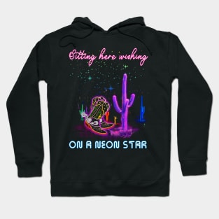 Sitting Here Wishing On A Neon Star Mountains Cowgirl Boots Quote Musics Hoodie